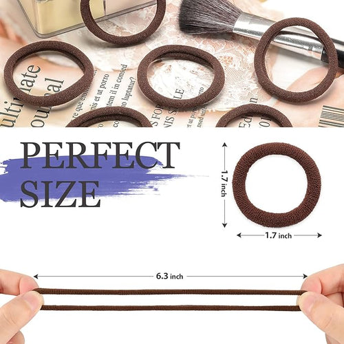 50Pcs Brown Hair Ties for Women Girls,Cotton Seamless Hair Ties, Soft Ponytail Holders,No Crease No Damage Elastics Hair Bands with Box for Thick Heavy and Curly Hair (Brown)