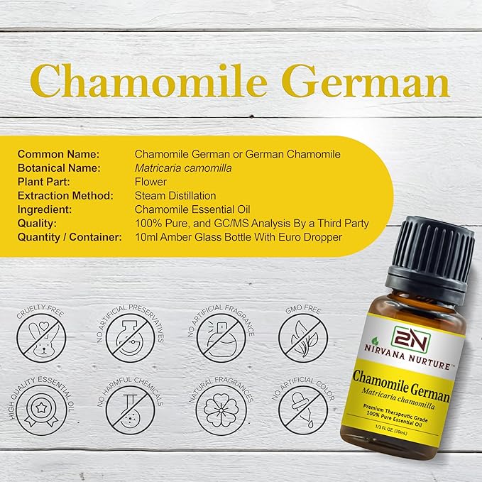 Chamomile German Essential Oil 100% Pure Premium Therapeutic Grade, Undiluted - Aromatherapy Diffuser for Calm and Relaxation, Skin Care, Hair Care