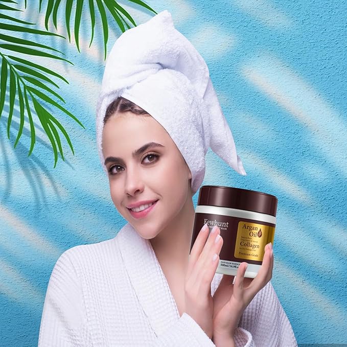 Collagen Hair Mask, Deep Conditioning Hair Mask Infused with Argan Oil, Plant Protein, Shea Butter, Hair Treatment Hydrating Repair Mask Essence for Dry Damaged Hair 16.9 oz 500ml Christmas Gifts
