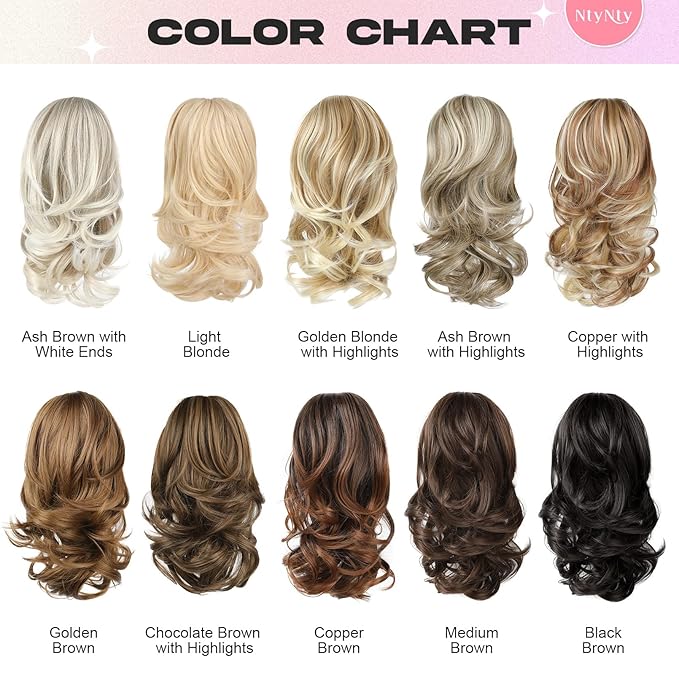 Ponytail Extension - 14" Claw Clip in Ponytail Hair Extensions Natural Soft Synthetic Layered Wavy Pony Tail Hair Pieces for Women - Bright Golden with Light Ends