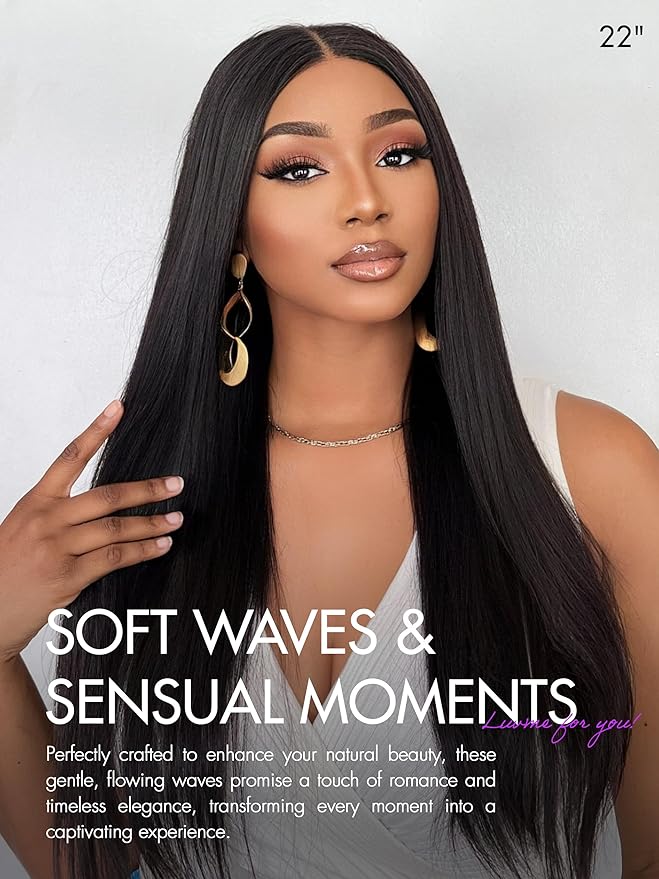 LUVME HAIR 20'' Straight Lace Front Wigs Human Hair 13x4 Pre Cut Lace Glueless Human Hair Wig Pre Plucked Long Straight Black Wig For Women 180 Density