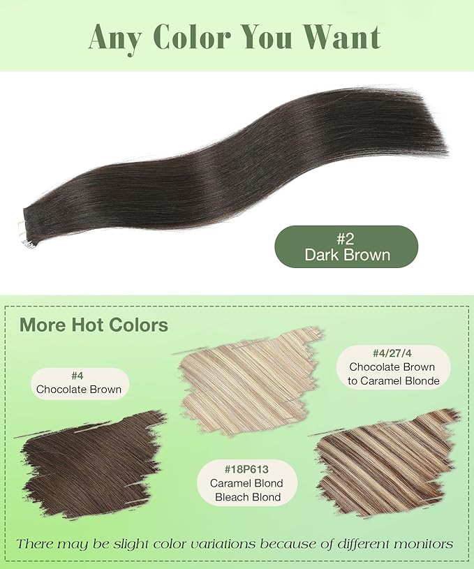 SURNEL Tape in Hair Extensions Human Hair 22 inch #2 Darkest Brown Tape in Hair Extensions 20pcs 50g(#2-22)