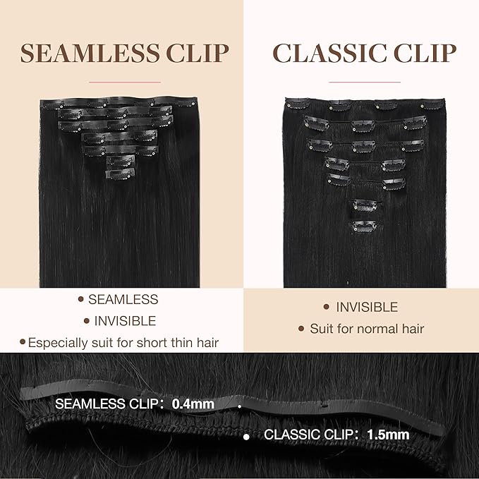GOO GOO Clip in Hair Extensions Real Human Hair, Remy Human Hair Extensions Clip ins for Women, Natural Human Hair, 22inch 110g 7Pcs, 1B Natural black