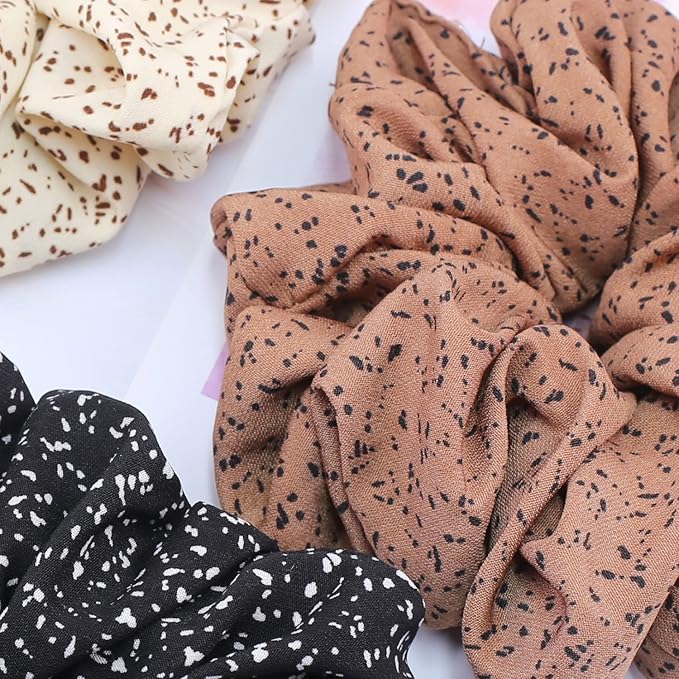 IVARYSS Extra Large Scrunchies for Women's Hair, Premium Satin Soft Jumbo Scrunchy, XL 6 inch Big Elastic Thick Band Hair Accessories, 4 Pack, Dots
