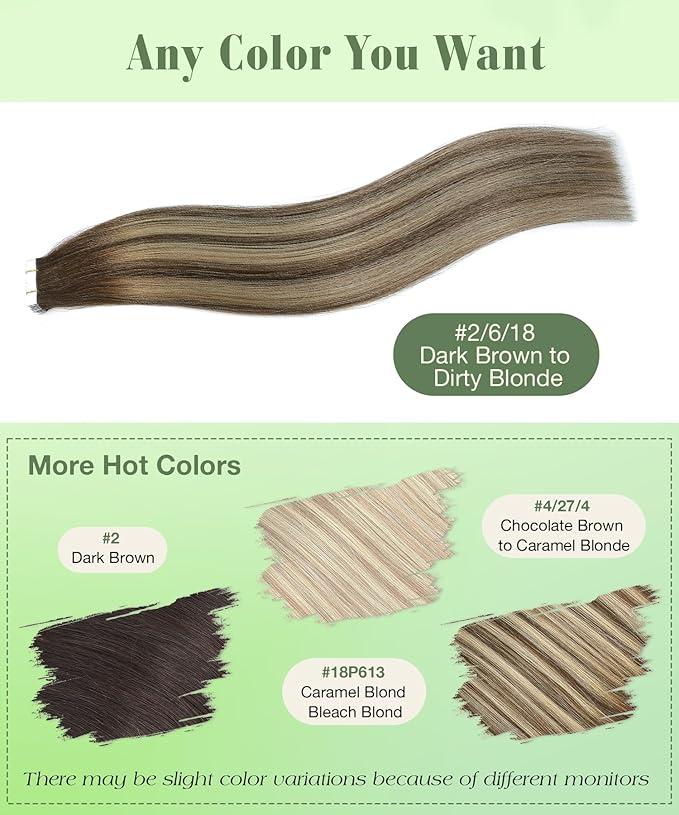 SURNEL 14 inch Tape in Hair Extensions Balayage Color 2 Dark Brown Fading to 6 and 18 Ash Blonde Tape in Hair Extensions Human Hair 20 pcs 50g(#2/6/18-14)