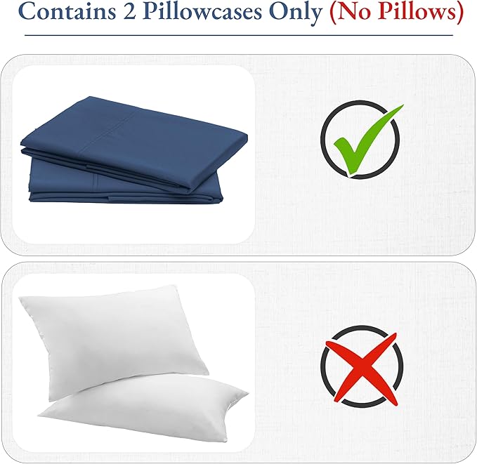 California Design Den King Size Pillow Cases Set of 2 - Luxuriously Soft and Thick 800 Thread Count, Smooth Sateen, Natural 100% Cotton King Pillow Cases, Durable - Navy Blue