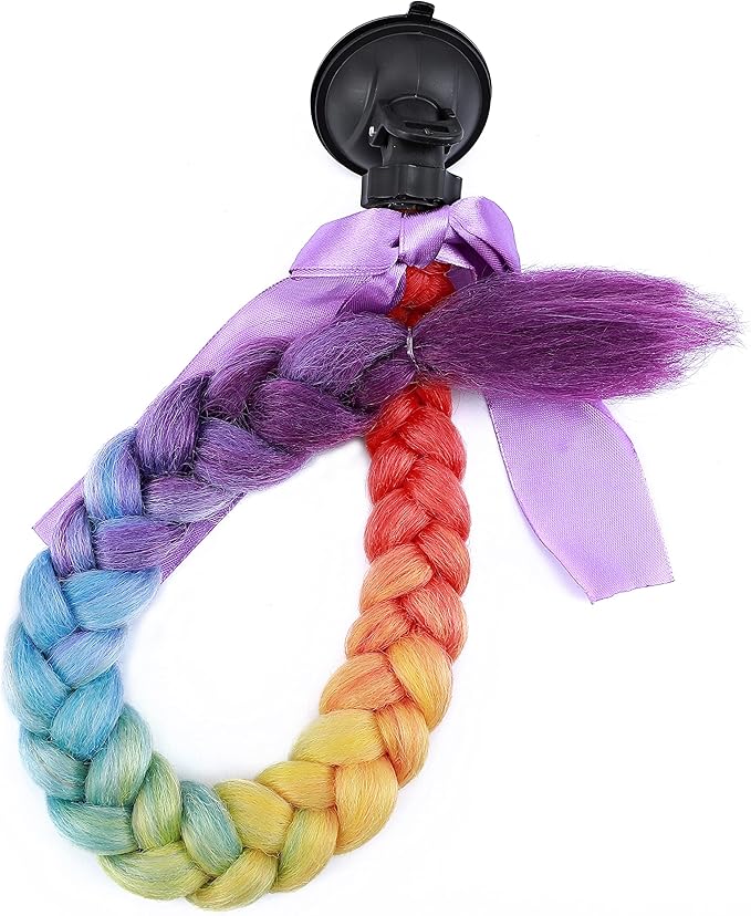 SEGO 1PCS/2PCS Helmet Pigtail Braids with Detachable Suction Cup Bowknot Ponytail Hair Many Colors (Helmet not Included)