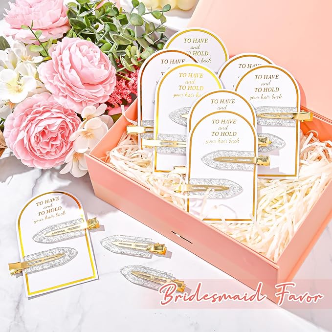 20PCS Bridesmaid Hair Clips No Bend Hair Clips Bridesmaid Hair Accessories Gifts Makeup Creaseless Glitter Hair Clip for Bride Women Girls(20Pcs/10Cards)