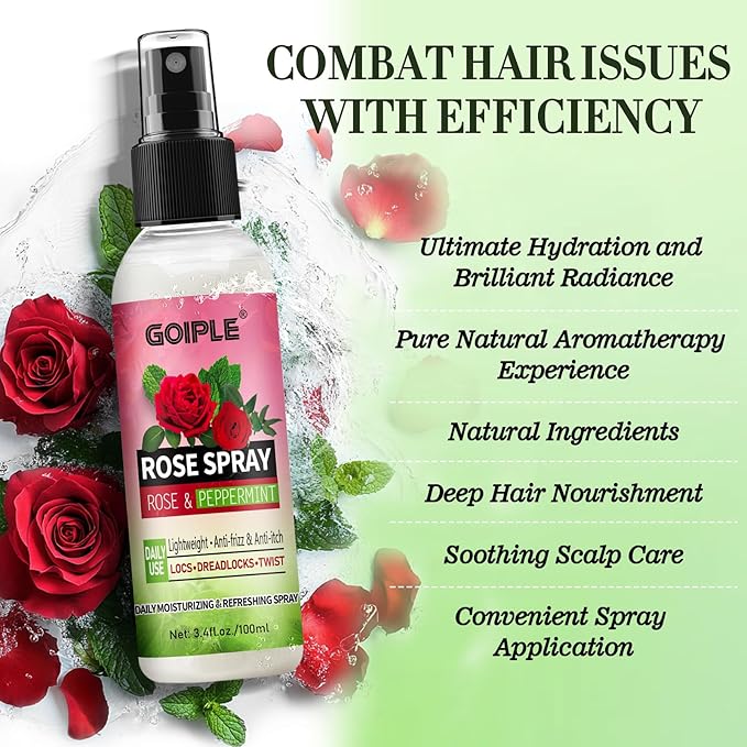 Rose Water for Hair Loc Spray Refreshing for Locs Rose Water Hair Scalp Moisturizer Hydrating Dreadlock | Loc Brush for Dreads Comfortable Massage Wide Tooth Comb & Rosemary Oil for Hair Growth Set
