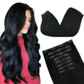 GOO GOO Clip in Hair Extensions Real Human Hair, Remy Human Hair Extensions Clip ins for Women, Natural Human Hair, 14inch 150g 9Pcs, #1 Jet Black