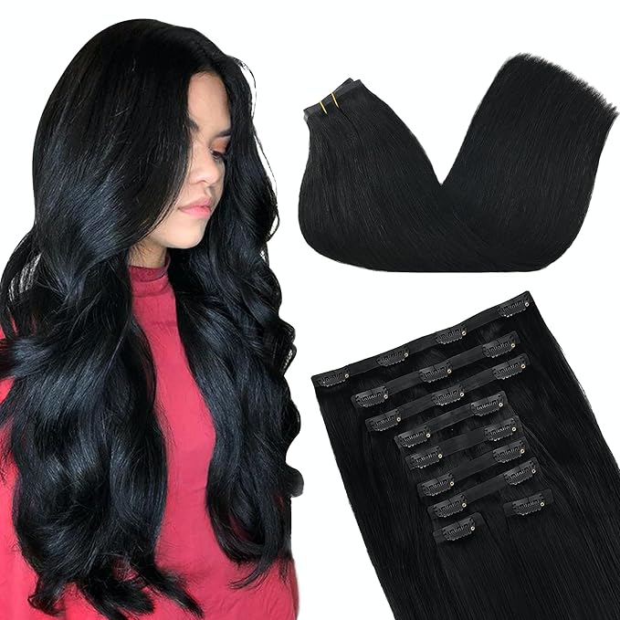 GOO GOO Clip in Hair Extensions Real Human Hair, Remy Human Hair Extensions Clip ins for Women, Natural Human Hair, 20inch 180g 9Pcs, #1 Jet Black