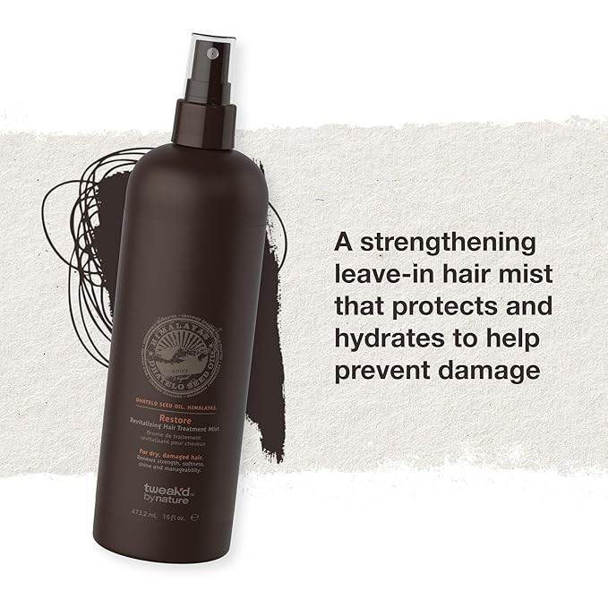 Tweak’d by Nature - Restore Revitalizing Hair Treatment Mist, Heat Protectant for Hair Spray, Leave In Treatment with Argan Oil for Healthy Shine, Sulfate Free, Paraben Free (16oz)