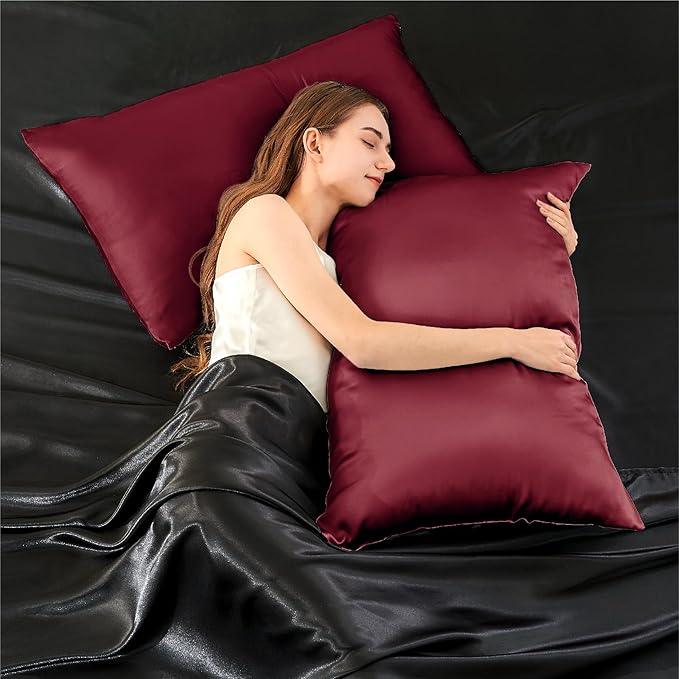 INFIIXSO Mulberry Silk Pillow Cases King Size Set of 2, Silk Pillowcase with Hidden Zipper 20"x36", Extraordinary Smooth and Soft Pillow Case for Hair and Skin(Burgundy, 2 Pack)