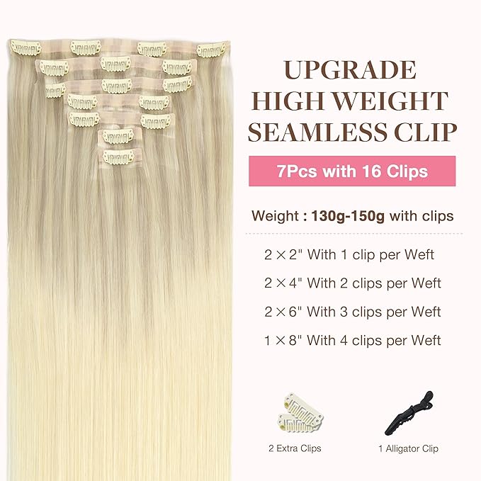 GOO GOO Clip in Hair Extensions Real Human Hair, Remy Human Hair Extensions Clip ins for Women, Natural Human Hair, 24inch 160g 7Pcs, 17/22/60 Balayage Ash Blonde to Golden Blonde and Platinum Blonde