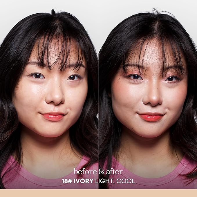 Natural Glow Foundation - Light to Medium Coverage Cushion Foundation Makeup with Hyaluronic Acid & Tea Tree Extract - Vegan & Cruelty-Free Cream Foundation - K Beauty - 15g/0.52oz - Ivory