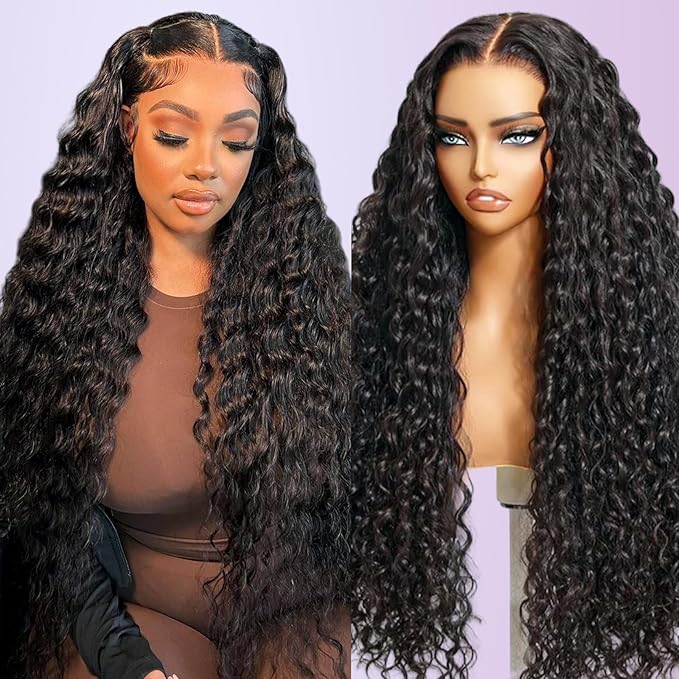 210% Density 13x6 Full Lace Frontal Wigs Human Hair 12A Deep Wave Brazilian Virgin Human Hair Pre Plucked HD Transparent Lace Glueless Wigs 26 Inch
