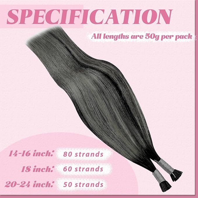 YoungSee I Tip Hair Extensions Balayage Black Itips Hair Extensions Human Hair Ombre Black with Silver Itip Hair Extension Real Human Hair 18 Inch Itip Extension 60s 50g for Photo Shoots