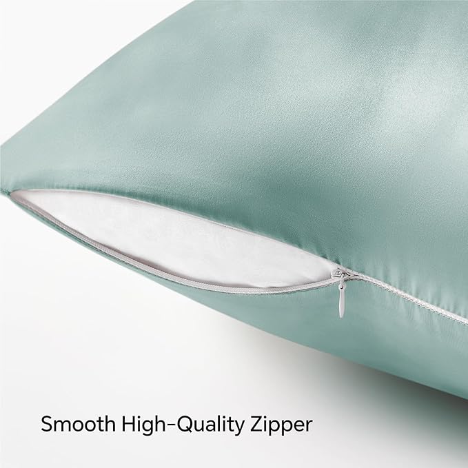 BEDELITE Satin Pillowcase with Zipper, Haze Blue Pillow Cases Queen Size Set of 2, Super Soft and Cooling Similar to Silk Pillow Cases, Gift for Women Men(20x30 Inches)