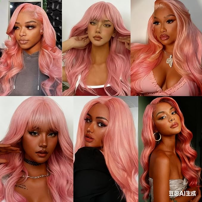 Hot Pink Human Hair Bundles Pink Body Wave Bundles 22 24 26 Inch Niegmeag Peruvian Virgin Remy Hair Extensions Double Weft Light Rose Bundle 300g
