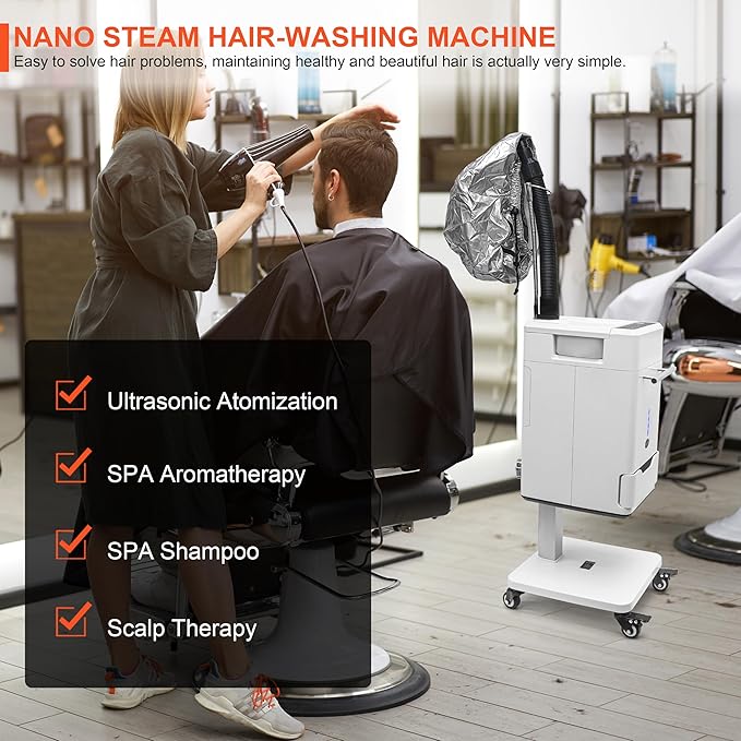 Hair Steamer Micro Mist Scalp Detoxify for Hair Wash Reclining Chair Bed Attachment Professional Hair Care for Salon SPA Barber Shop (LED Deco Draw 6th Gene White)