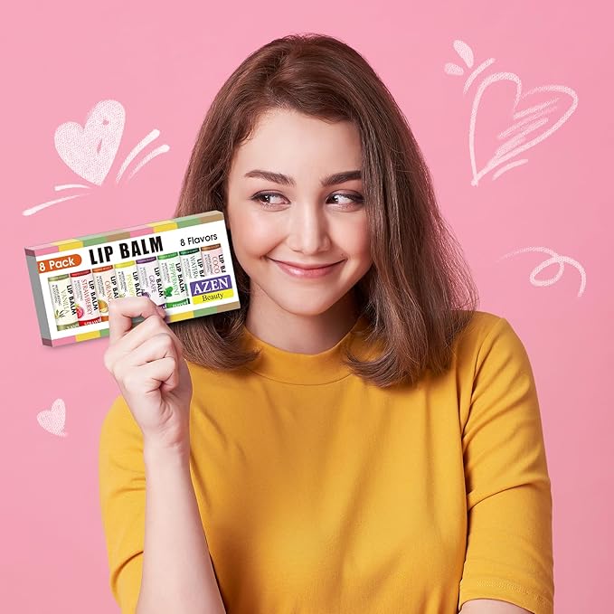 AZEN 8 Pack Lip Balm Stocking, Natural Lip Balm Bulk, Moisturizing Lip Balm for Dry Lips