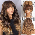 LUVME HAIR 7x6 HD Lace All-Day Comfort Wig with Bangs 200% Density Hair Lace Wigs Ombre Blonde Highlight Loose Body Wave Lace Front Wigs Human Hair Pre Cut Plucked Glueless 28 Inches
