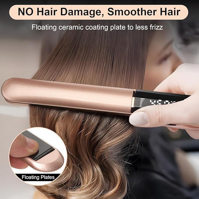 Flat Iron Hair Straightener with Floating Plates Get Shinier & Smoother Hair, 14 Adjustable Temp, Dual Voltage Digital Display 200℉-460℉