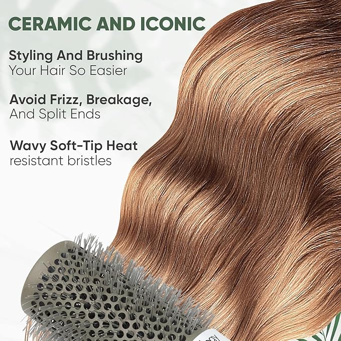 Round Brush, 32 mm/1.3 Inch Barrel with 2 Clips – Round Hair Brush with Flexible Nylon 66 Bristles Nano Ionic Heat Resistant Tech for Professional Curling, Styling & Shining Texture