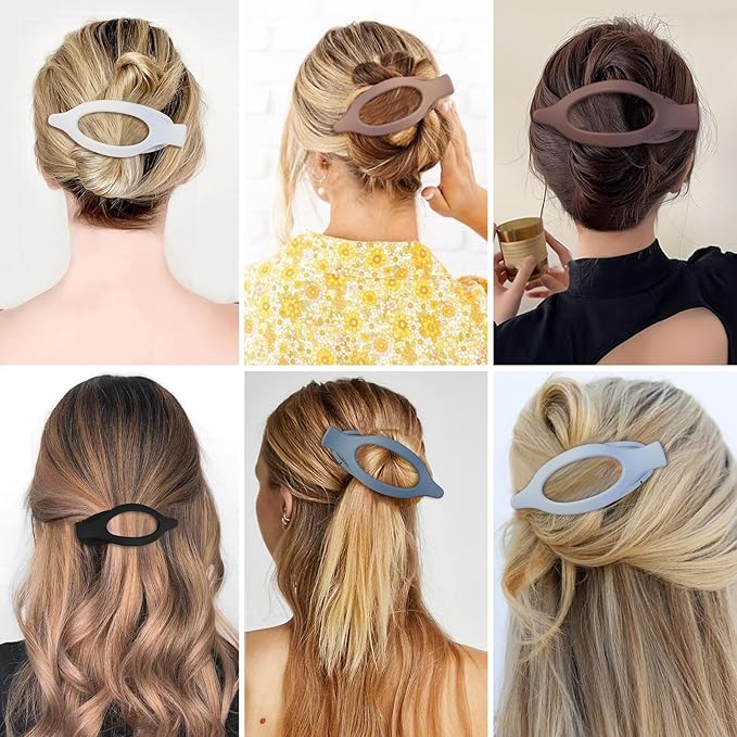 Flat Hair Clip 6 pcs Lay Down Claw Clips Hair Accessories for Women -Brown Blue