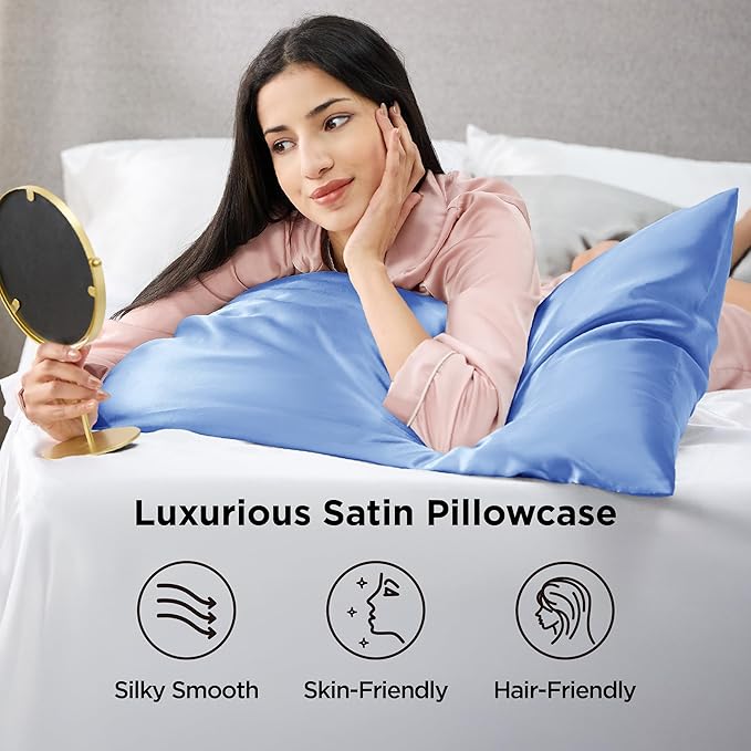 Bedsure King Size Satin Pillowcase Set of 2 - Sky Blue Silky Pillow Cases for Hair and Skin with Envelope Closure, Similar to Silk Pillow Cases, Gifts for Women Men, 20x36 Inches, 2pcs