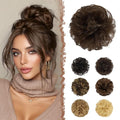 FESHFEN Human Messy Buns - 100% Human Hair Bun Real Scrunchies Hair Pieces Ponytail Extensions Wavy Tousled Updo Chignon Hairpieces for Women, Medium Chestnut Brown