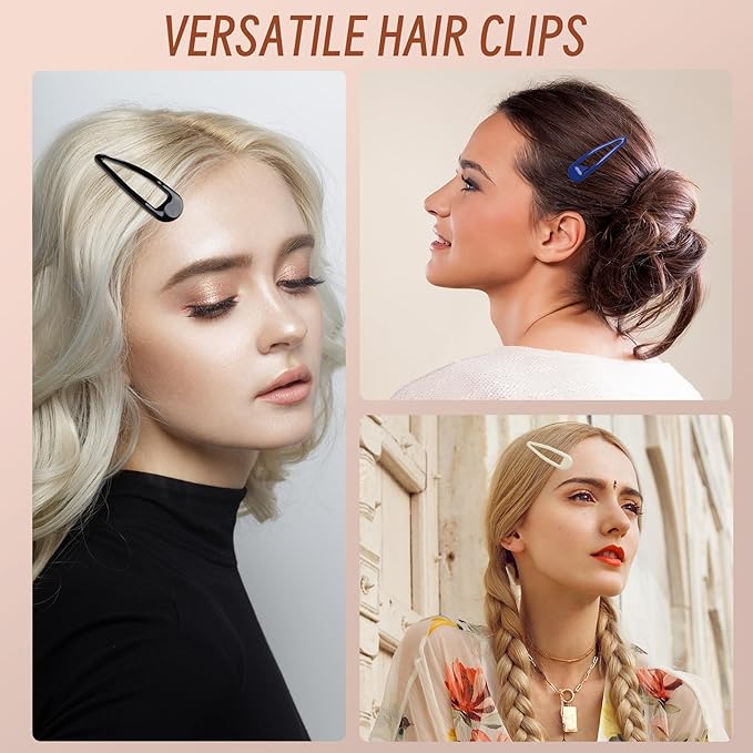 Metal Snap Hair Clips, No Slip Hair Clips for Thick/Thin Hair, 16pcs Medium Barrettes for Women Kids Hairstyle Makeup Accessories (8pcs 2.36inch & 8pcs 2.7inch) (Blue White)