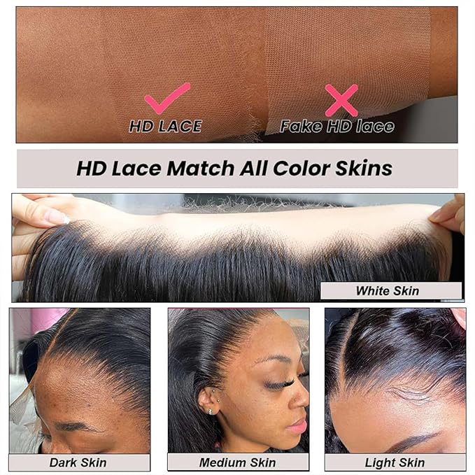 WOWANGEL 13x6 HD Lace Front Wigs Human Hair Body Wave Pre Plucked SKINLIKE 0.1mm Extremely Thin Real HD Lace Front Wigs 180% Density Glueless Human Hair Wigs for Women 18 Inch