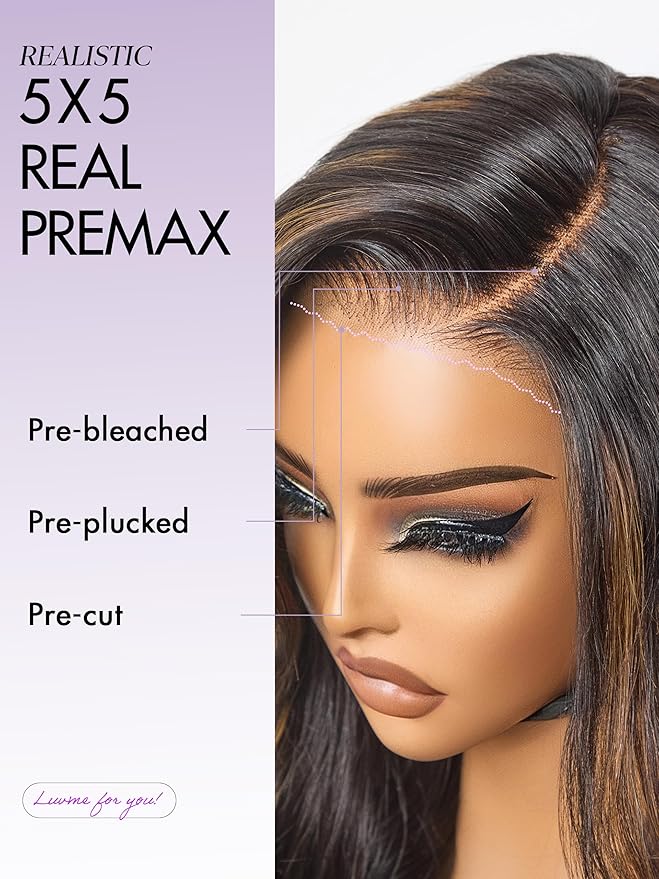 LUVME HAIR 100% Human Hair Wigs Loose Wave Glueless Lace Front 18 Inches, Pre Cut Plucked Hd Lace Short Wig Ready To Go Highlight Color Straight Bleached Knots Side Part Wigs