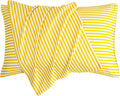 JELLYMONI 100% Natural Cotton Striped Standard Pillowcases Set, 2 Pack Bright Yellow Stripes Pattern Printed Pillow Covers with Envelope Closure(Pillows are not Included)