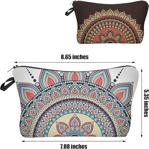 2 Pcs Cosmetic Bag for Women Small Make Up Bag Waterproof Travel Toiletries Pouch with Zipper for Organizing Small Items, Gift Bags for Birthday Christmas(Mandala)