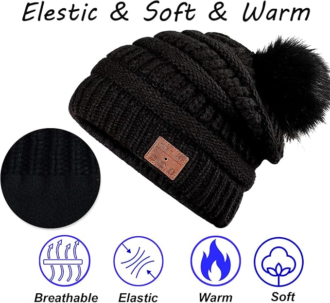 Wireless Music Beanie Women Beanie Girls Hat Over Ear Headset Sports Stereo Headphone with Microphone Speaker Womens Beanie