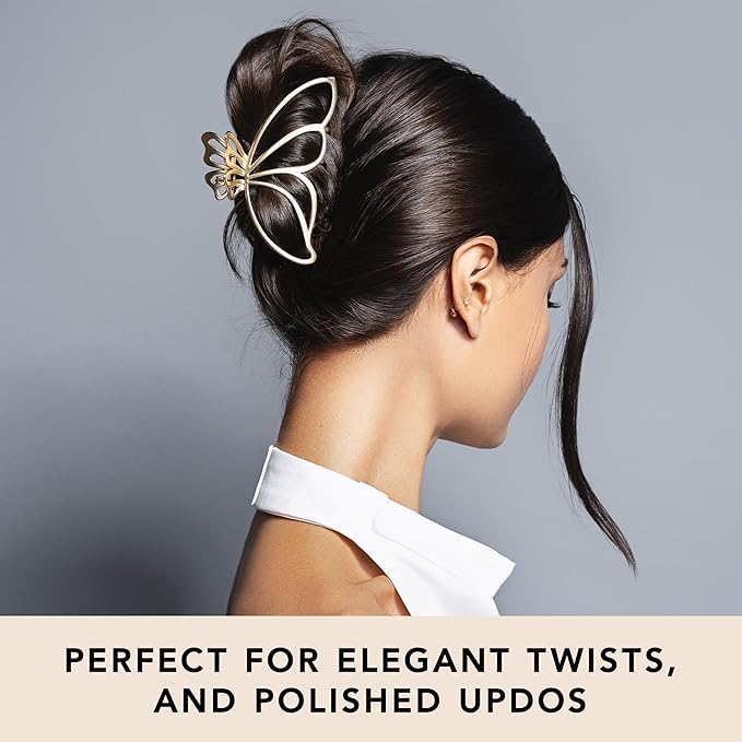 The Hair Edit Gilded Wing Clip – Large Chic Gold Metal Hair Clip for Women, Hair Accessory for Styling & Everyday Wear, Clip For Medium,Thick or Curly Hair, Ideal Gift For Women, Perfect for Updos