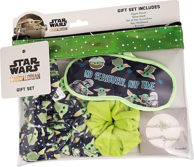 Disney Stars Wars The Mandalorian Gift Set Featuring Grogu - Girls Spa Set includes Pouch, Sleep Mask, Hair Scrunchies, Spa Headband, and Bracelet - Star Wars Gifts