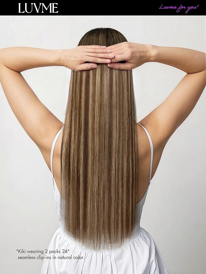 LUVME Straight Seamless 110g 7Pcs Clip in Hair Extensions Full Max with 16inch Remy Human Hair Extensions, Highlight Color 100% Real Soft Human Hair