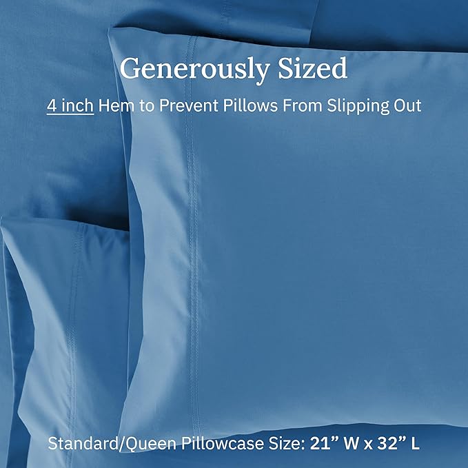 California Design Den Pillow Cases Queen/Standard Set of 2-600 Thread Count Sateen, Natural 100% Cotton Pillow Case Pair, Crisp, Durable Bedding - Parisian Blue