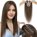 Hairro Human Hair Toppers Free Parted, 3.5x4.7 Base Hand-wovened 100% Real Hairpieces, with Invisible Clips-in for Women, for High Hairline/Adding Volume on Top, 10 Inch Cocoa Brown