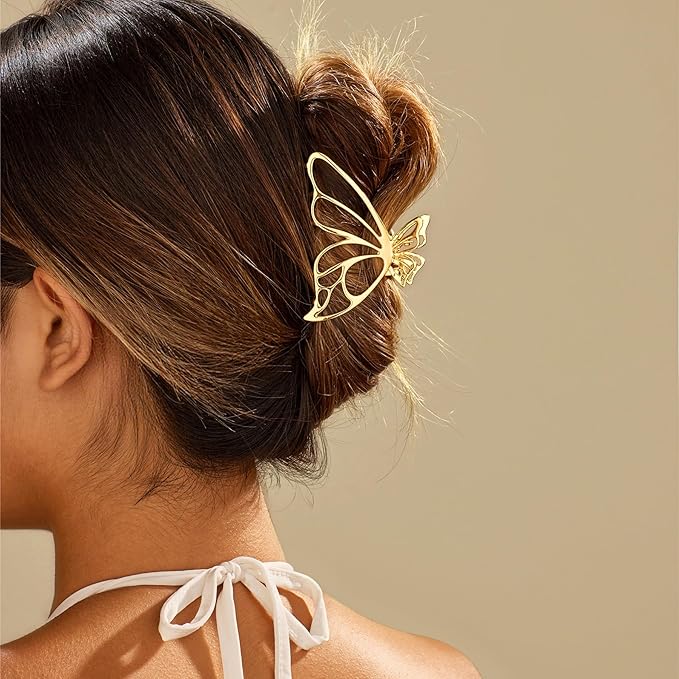 Gold Hair Clips for Women Flower and Double Row Small Claw Clips for Thin/Medium Fine Hair - Nonslip Jaw Clips