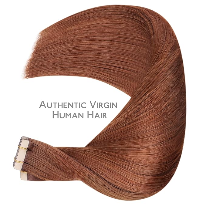WENNALIFE Tape in Hair Extensions Human Hair, 40pcs 100g 16 inch Dark Auburn Copper Hair Extensions Real Human Hair Straight Tape in Extensions Invisible Human Hair Extensions Reusable Real Hair Exten