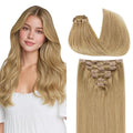 GOO GOO Clip in Hair Extensions Real Human Hair, Remy Human Hair Extensions Clip ins for Women, Natural Human Hair, 22inch 120g 7Pcs, 7 Bronde