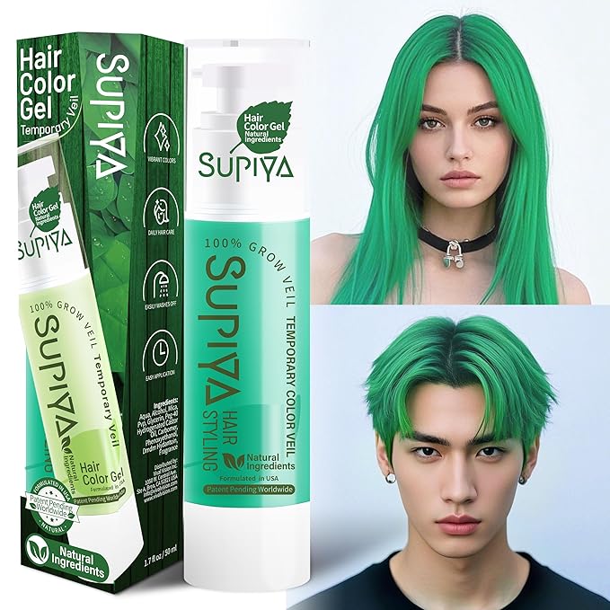 Temporary Hair Color Gel, Green Hair Dye Color Gel Washable Natural Instant Hair Color Wax for DIY Hairstyle for Kids Men Women(Color #20)