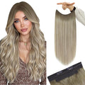 YoungSee Wire Hair Extensions Real Human Hair Ash Blonde Wire Human Hair Extensions Balayage Ash Mix Platinum Blonde One Piece Hair Extension with Extra Clips for Women 16inch 80g
