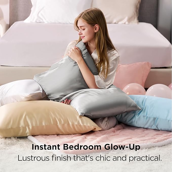 Bedsure Satin Pillowcase 2 Pack Similar to Silk Pillow Cases Standard Size, Pillow Case for Sleeping Women with Envelope Closure, Gifts for Women Men, Blue, 20x26 Inches