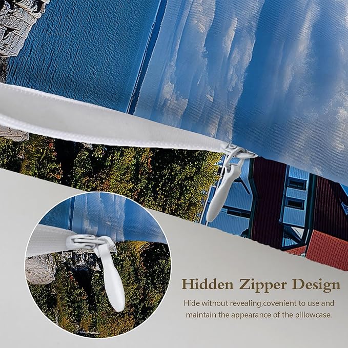 1 Pack Satin Pillowcase for Hair and Skin Lighthouse by The Sea Imitation Silk Pillowcase with Hidden Zipper Soft Breathable Pillow Cover Standard Size for Bedroom Sofa 20”x26”