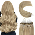 YoungSee Micro Bead Hair Extensions Real Human Hair Blonde Micro Loop Hair Extensions Real Human Hair Golden Blonde Highlighted Beaded Hair Extension 14In 50g 50s Pre Bonded Hair for Short Hair